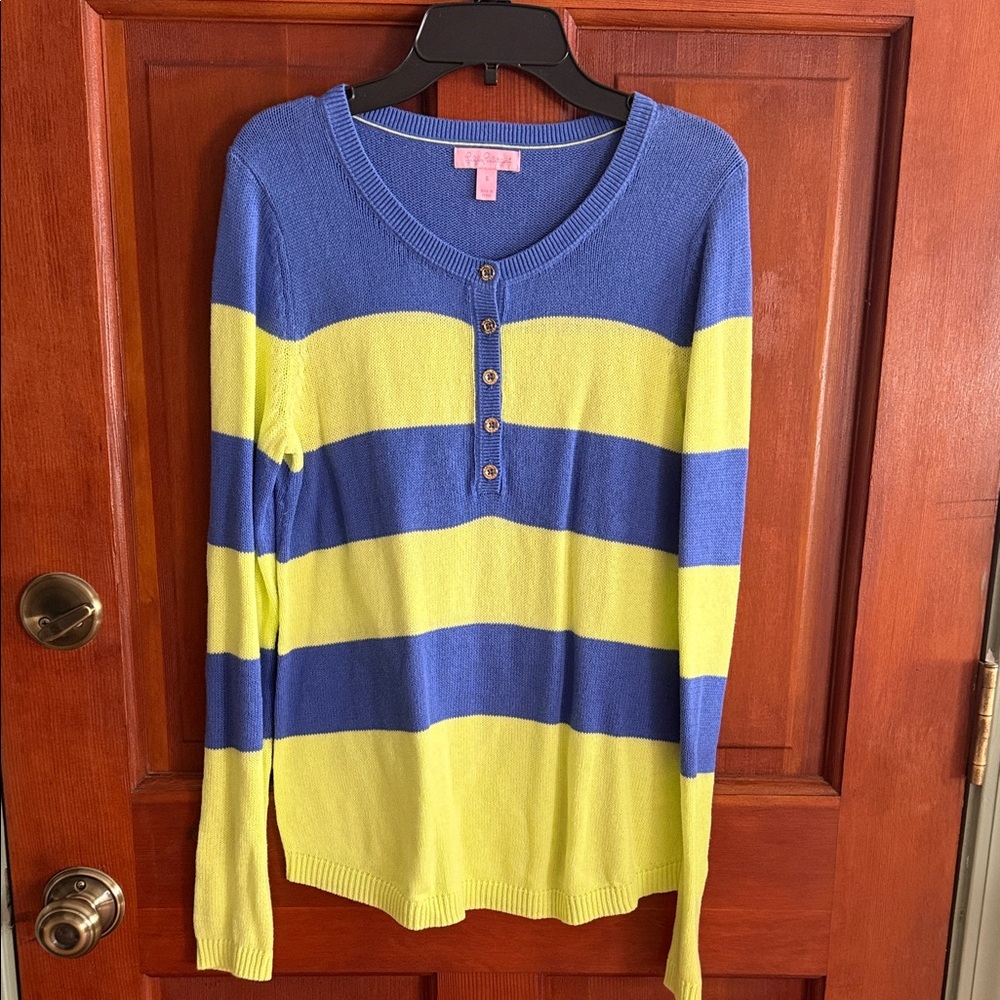 Lilly Pulitzer Blue Knit Top with Yellow Accent